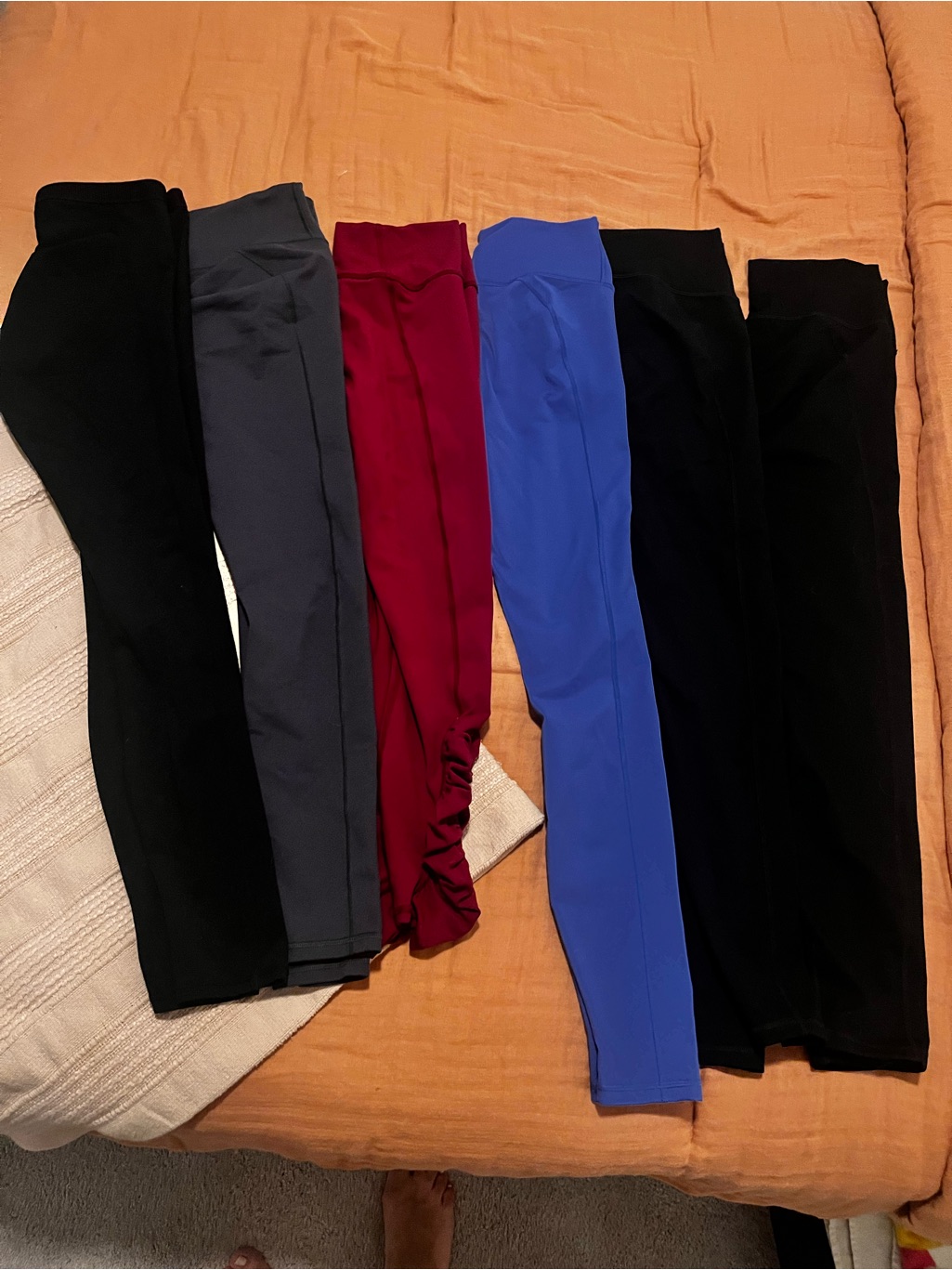 6 Pairs Of Fabletics Leggings Black, Gray, Red, Blue (Powerhold And Pureluxe)